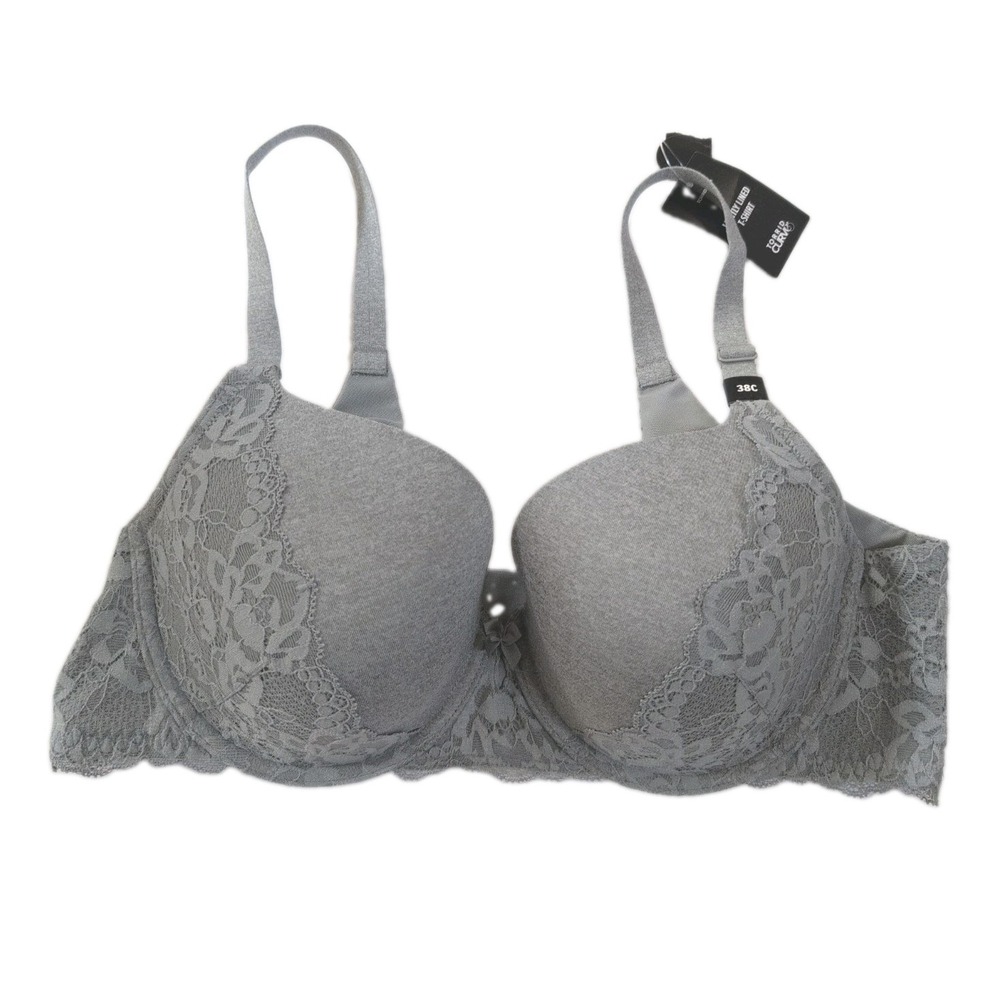 Torrid Curve Bra Underwire 38C Lightly Lined T-Shirt Bra Gray Lace - New